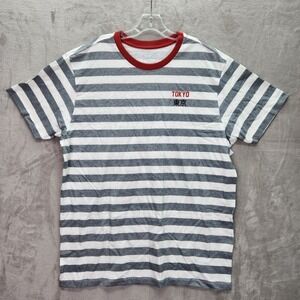 Neon Riot Tokyo Striped T-Shirt Mens Medium Gray White Red Urban Outfitters New